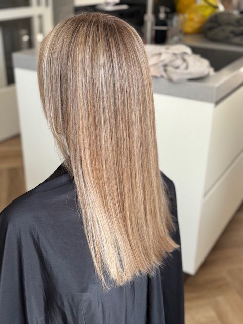 Steil haar met fijne blonde highlights